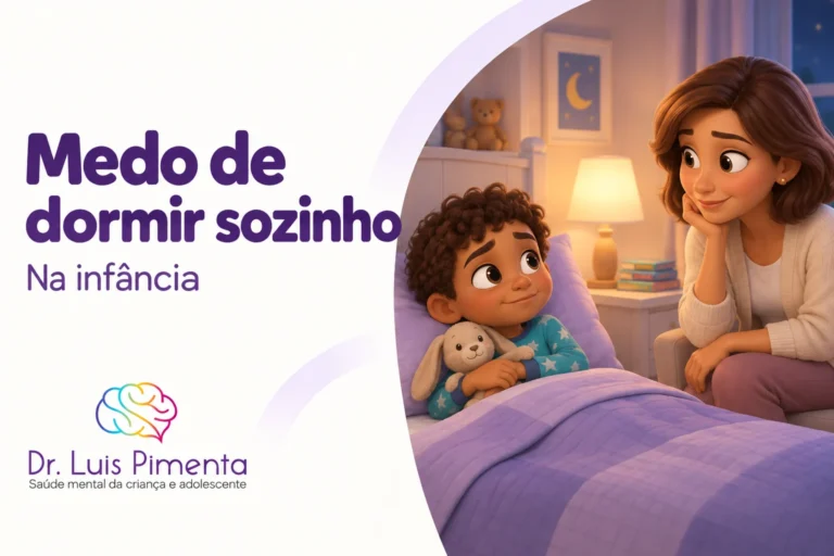 Medo de dormir sozinho na infância: ilustração 3D de criança na cama com a mãe ao lado.
