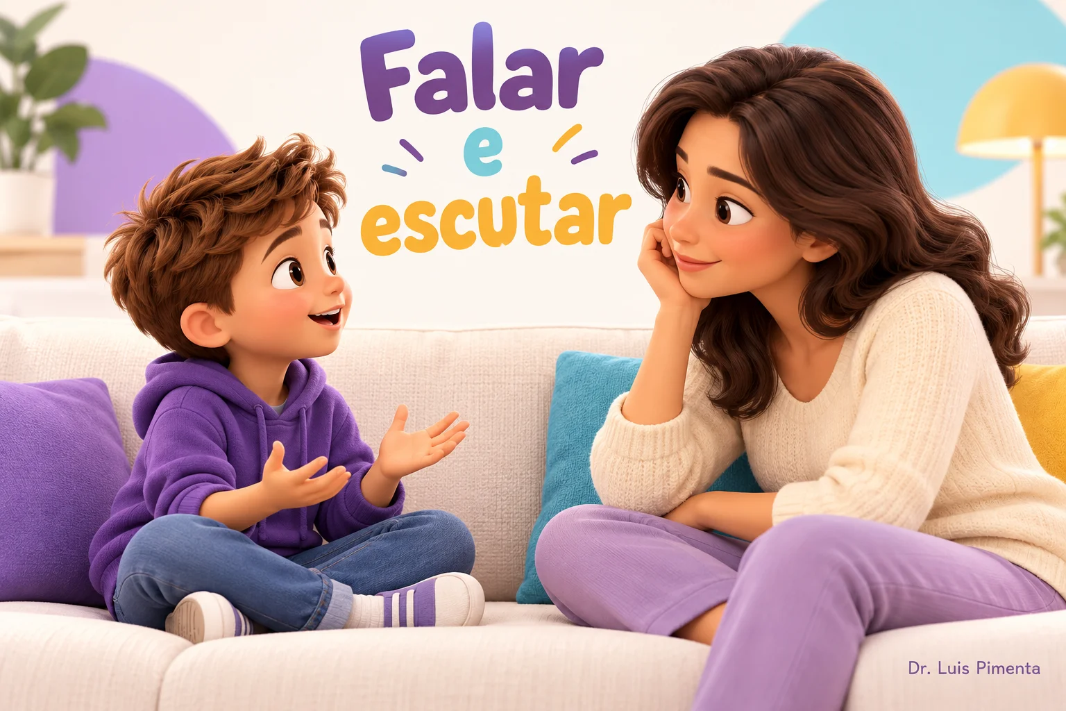 Criança e mãe conversam e escutam uma à outra.