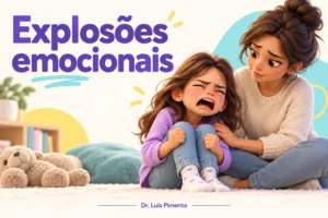 Adulto acolhe uma criança frustrada, oferecendo presença calma.